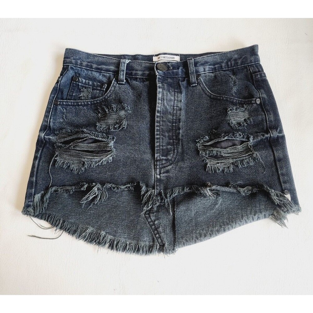 One Teaspoon Junkyard Mini Skirt Frayed Hem with Destroy - Size 25 Black